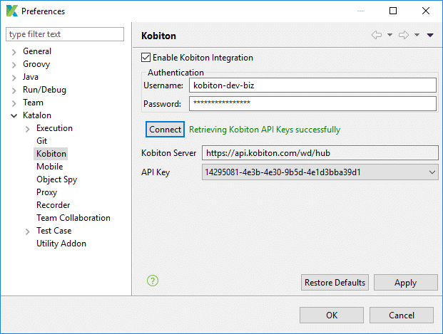 Katalon Studio Preferences Kobitons cloud based device farm