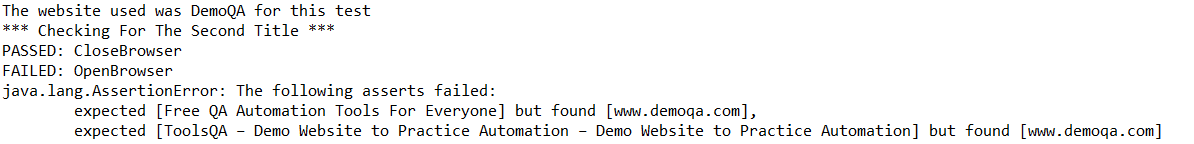 TestNg soft assert output